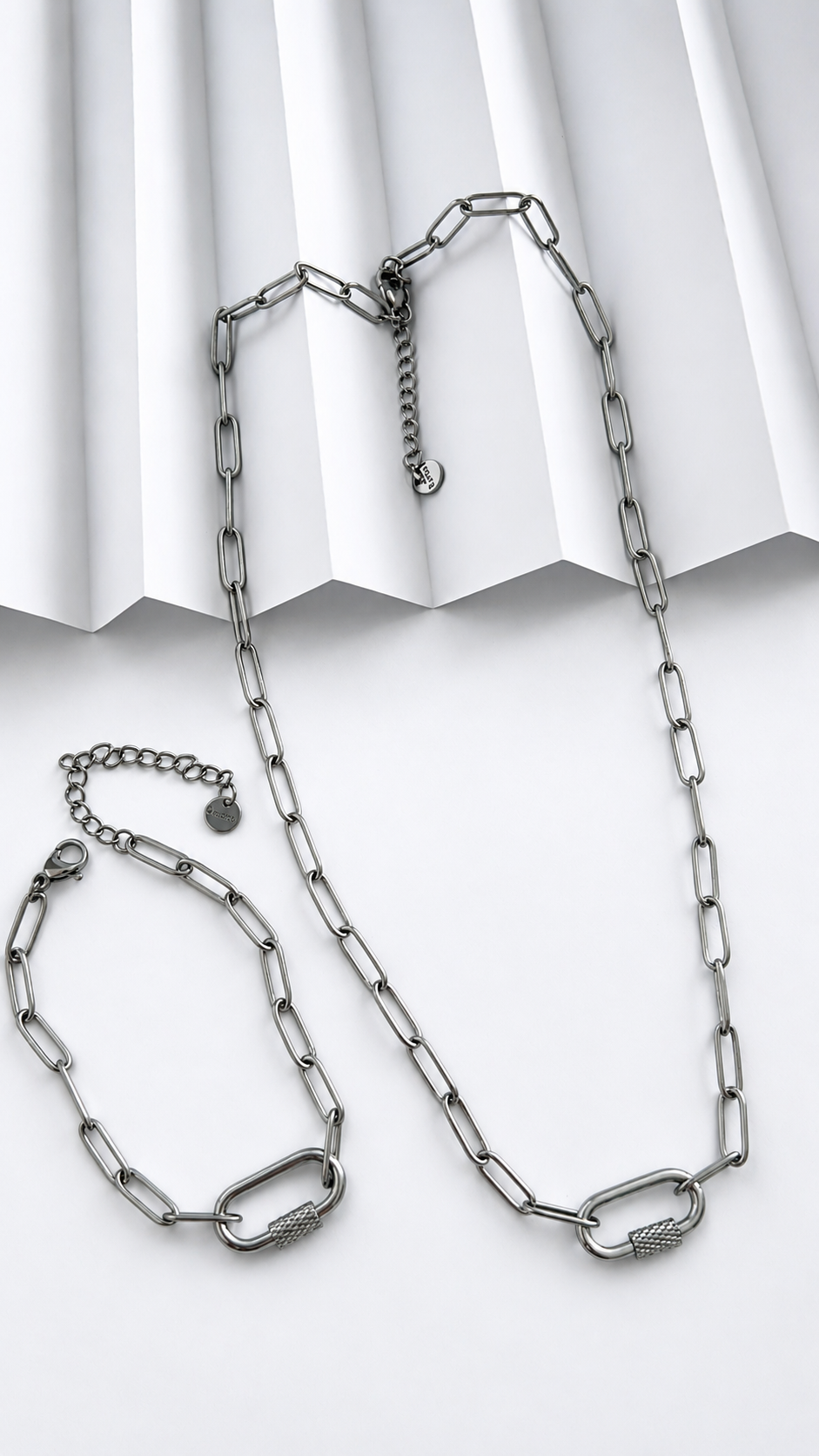 Collar y Pulsera Paperclip Plateados