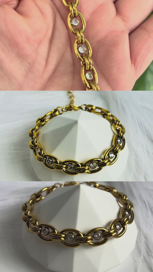 Pulsera Dorada con Rhinestone